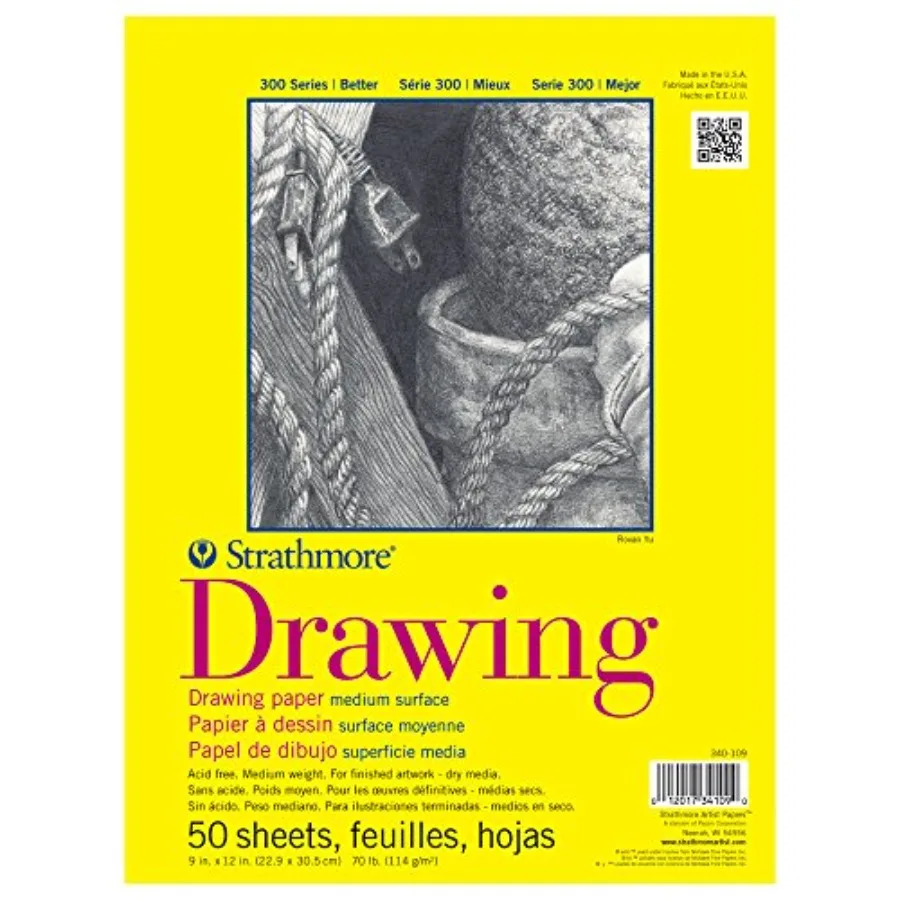 300 Series Drawing Paper Pad, Glue Bound, Inch, 70lb/114g - Artist Paper for Adults and Students - Charcoal, Colored Pencil, In