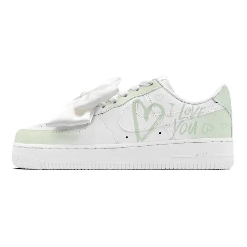 【Aanpassen】Nike Air Force 1 skateboardschoenen lage wit/groene sneakers voor dames DH2920-111