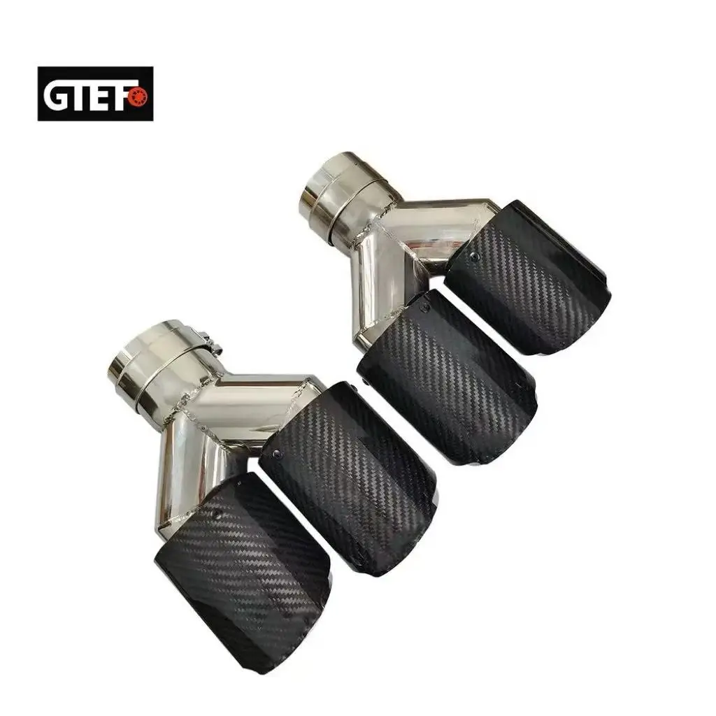 GTEFO 2 Pieces Remus Glossy Double Y Shaped Car Exhaust Outlet 89mm Nozzle for Muffler Carbon Fiber Stainless Steel Exhaust