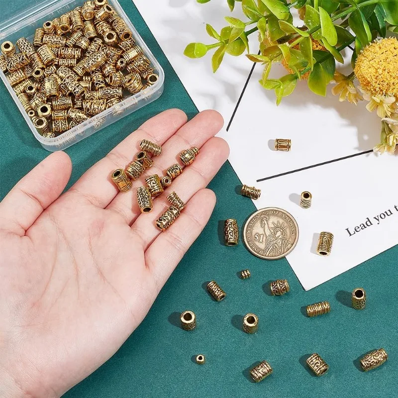 120 قطعة 12 نمط الفواصل الذهبية برميل العمود أنبوب الفواصل الخرز المعادن العتيقة الفواصل الخرز سبائك التبتية فضفاض الخرز لسوار
