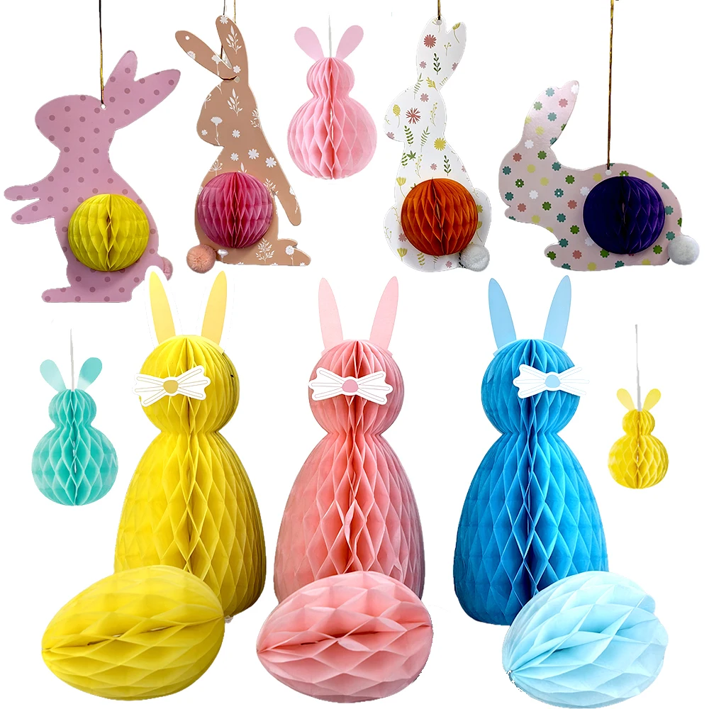 Paskalya Dekorları Petek paskalya yumurtası Asılı Dekorasyon Tavşan 3D Tavşan Asılı Paskalya Centerpieces Bahar Paskalya Masa Dekorasyonu