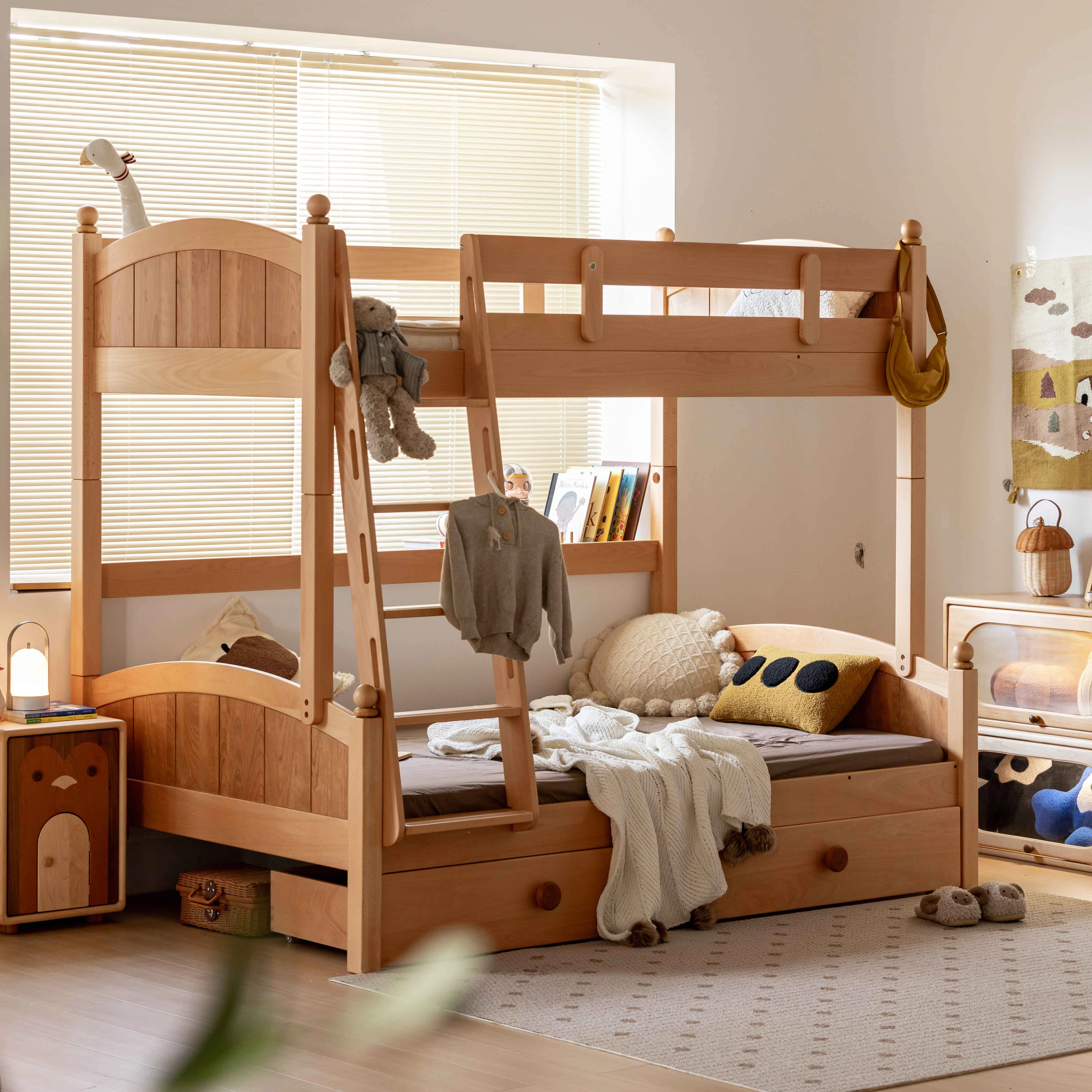 

Children's Double Bed with Storage Drawers Wooden Bunk Bed for Girl/boy