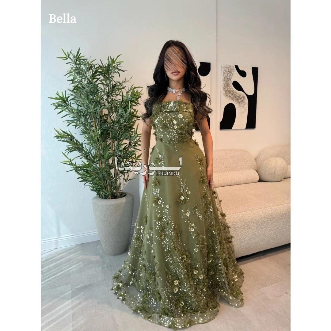 

Bella Индивидуальное оливково-зеленое платье для выпускного вечера без бретелек с 3D цветочными пайетками Вечерние платья из тюля длиной до пола Элегантные вечерние платья Form