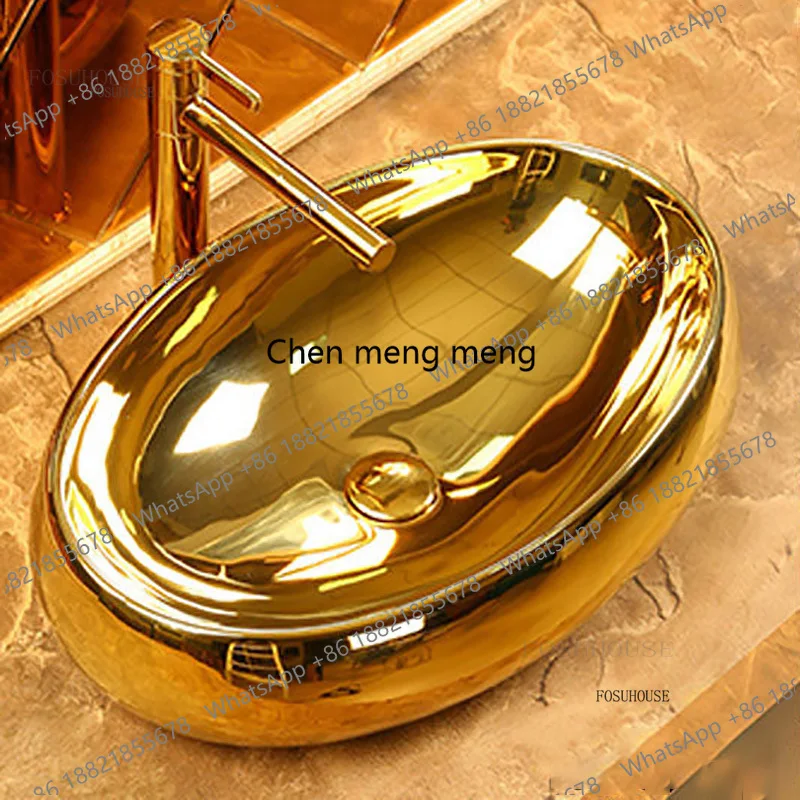 

Роскошные золотые электролитически-покрытые круглые раковины для ванной комнаты, креативные керамические умывальники, накладные раковины для туалета, кухонные аксессуары