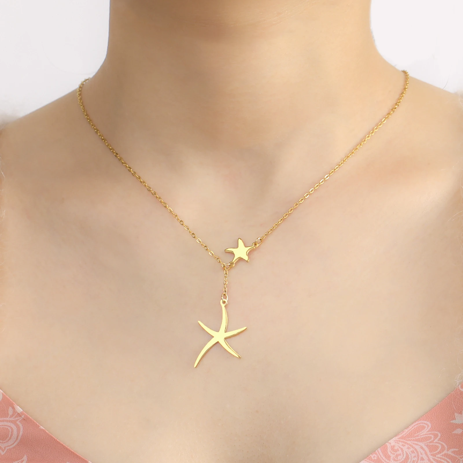 Lucktune Stainless Steel Big Starfish Pendant Necklace for Women Gold Color Seastar Choker Necklace Y2K Jewelry Valentine\'s Gift