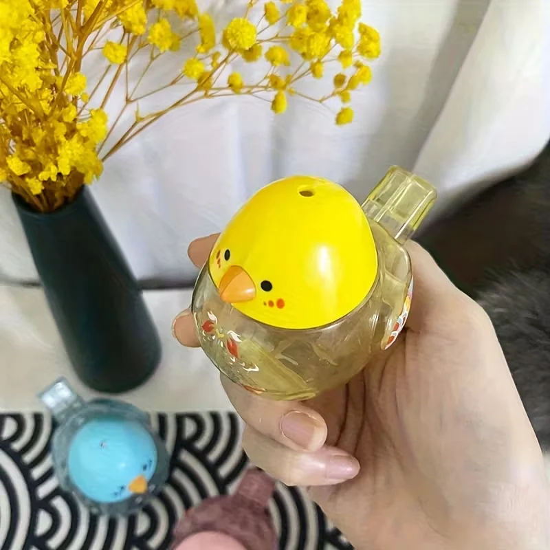 The water bird whistles and can change the sound effect by adjusting the water volume. It doesn't require batteries.
