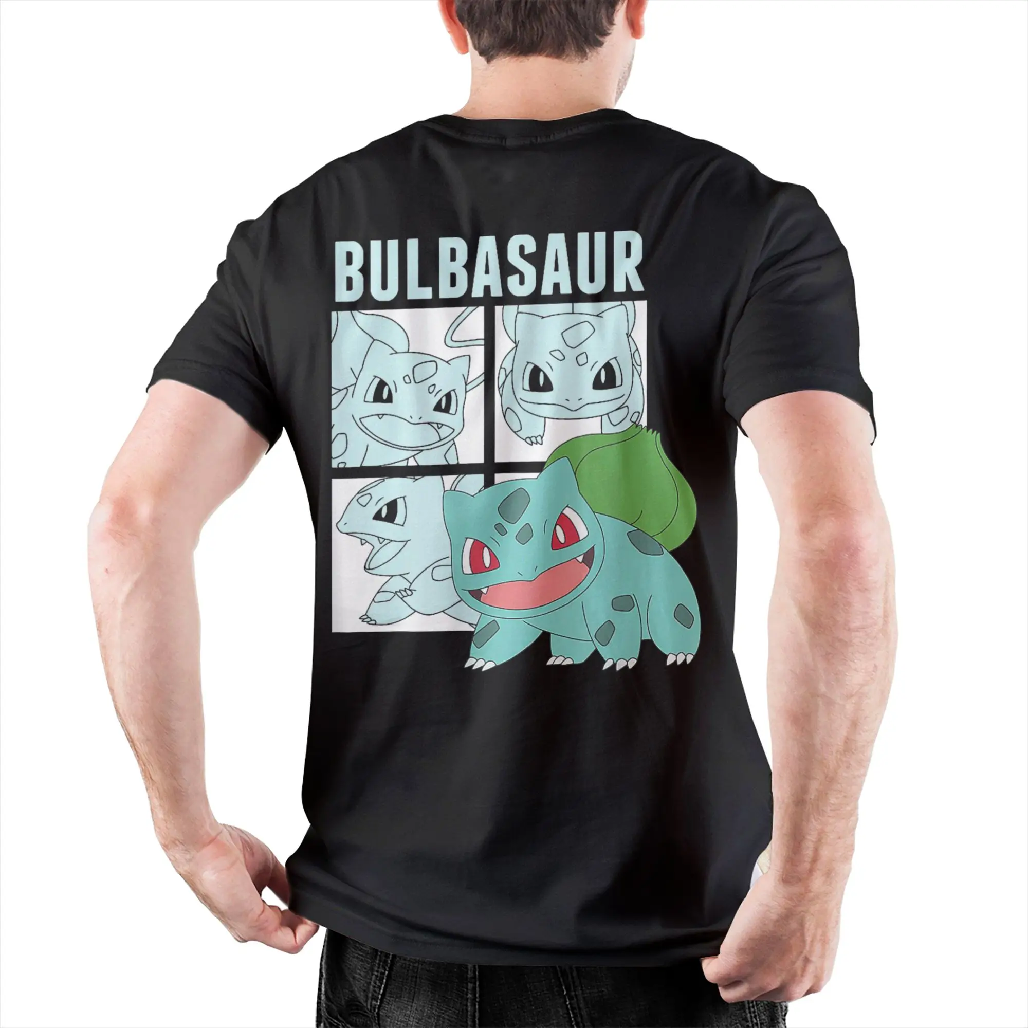 Bulbasaur Squares T-Shirt for Men Women Pokemoned Funny Pure Cotton Tees Crewneck Short Sleeve T Shirts Birthday Present Clothes