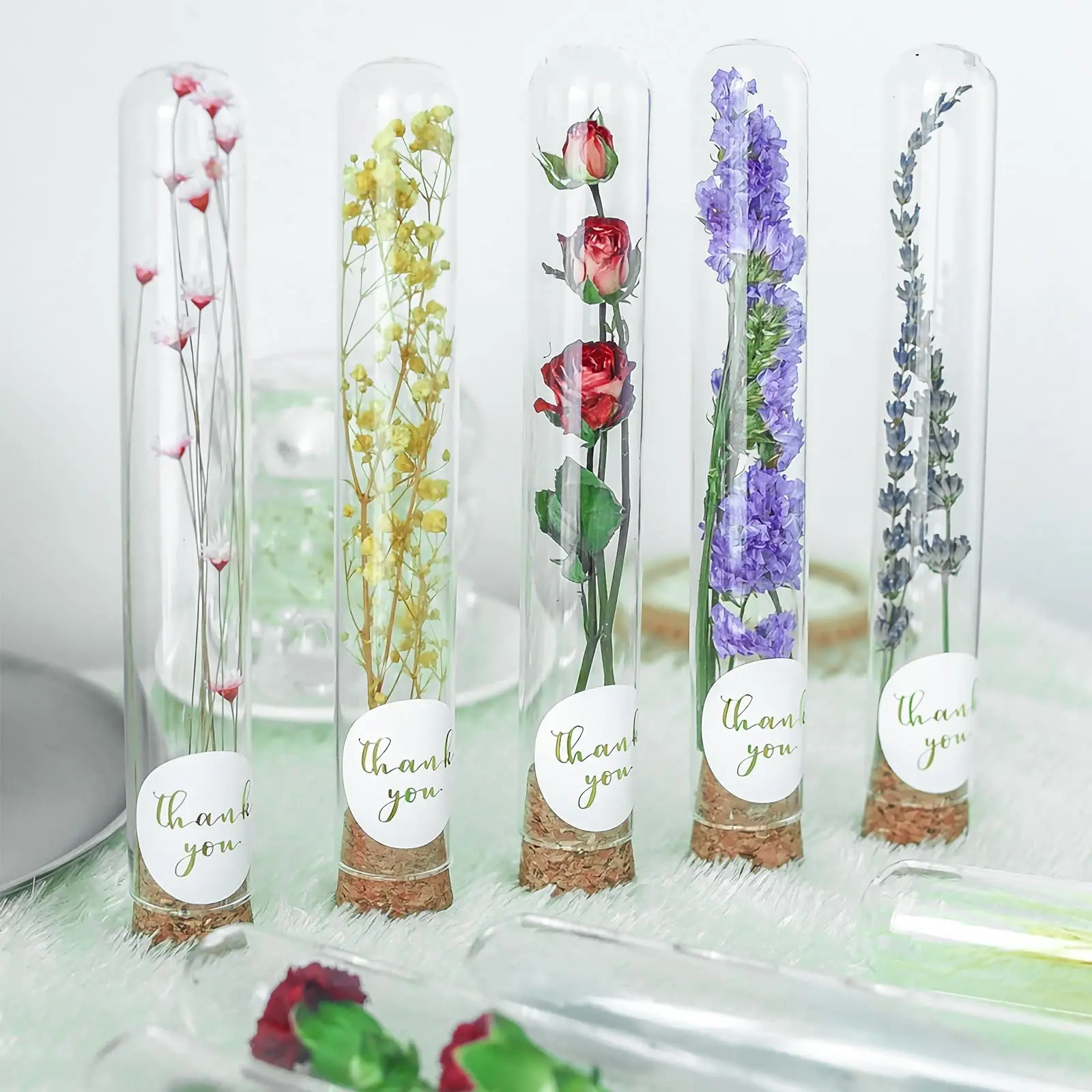 Pack of 20 Test Tubes with Corks Test Tubes 15 x 150 mm Plastic Transparent Test Tubes for Flowers Wedding Decoration