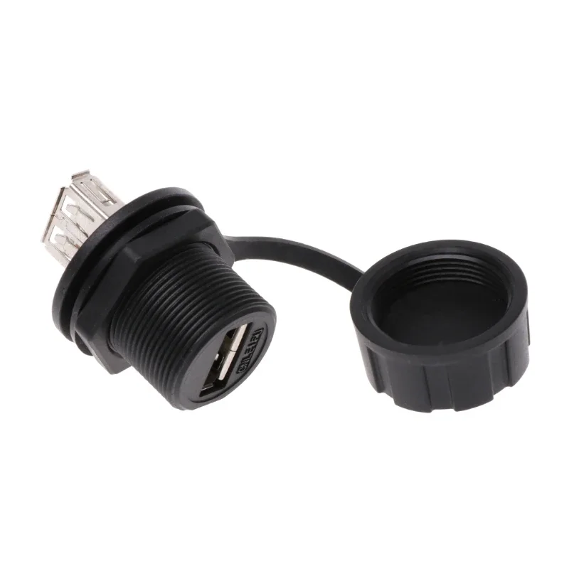 

USB 2.0 Female Panel Pass Connector Mount Socket Plug Waterproof IP67 With Cap