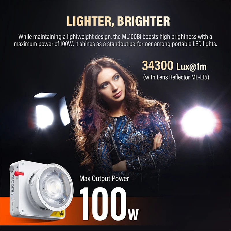Godox ML100Bi/ML100R luz LED bicolor 120W Control integrado y por aplicación lámpara de fotografía portátil para grabación de vídeo transmisión en vivo