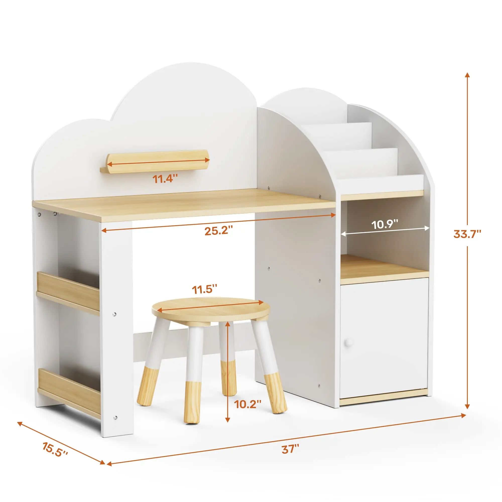 Wooden Desk and Chair Set with Storage, 2 Cabi & 2 Bookshelves. Children Student Study Table, Writing & Ding Desk with