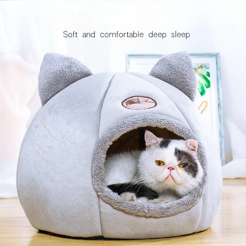 

Cat Nest Semi Enclosed Warm Puppy House Winter Plush Deep Sleep Pet Nest Comfort Little Cat Basket Cozy Cave Indoor Nest