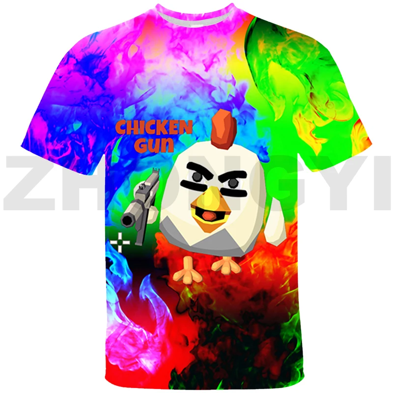 Chicken Gun 3D Tshirt Short Sleeve Cartoon Chicken Gun Tees O-Neck Women Casual Sport Oversized T Shirt Children Anime Tshirt