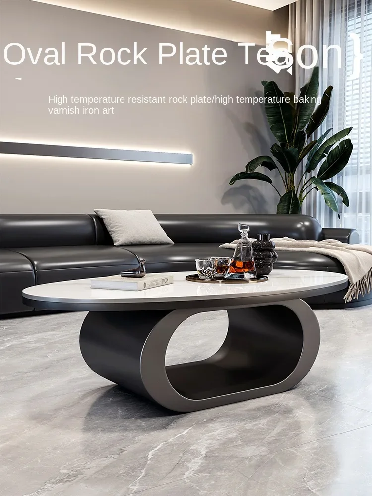 SGF living room household oval black rock slab coffee table minimalist Italian high-end sense