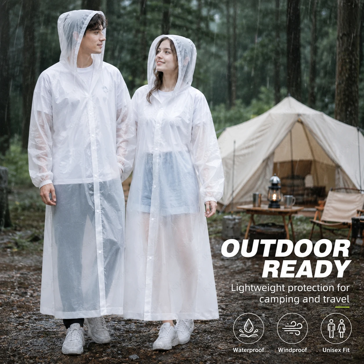 Camping Rain Poncho - 厚手防水レインコートポンチョ全身防風レインスーツ男女兼用キャンプハイキングサイクリング旅行アウトドア用