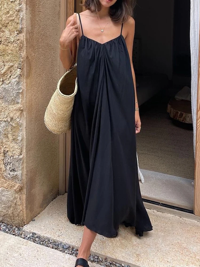 

Marthaqiqi Casual Women Nightgown Spaghetti Strap Pajama Sleeveless Pajamas Backless Nightwear Ankle-Length Dress Ladies Nightie