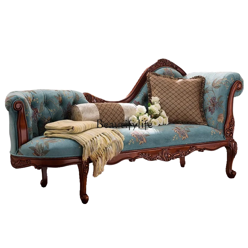 

Chaise Lounge Single Sofa Bed European Style Solid Wood Living Room Chaise Chair