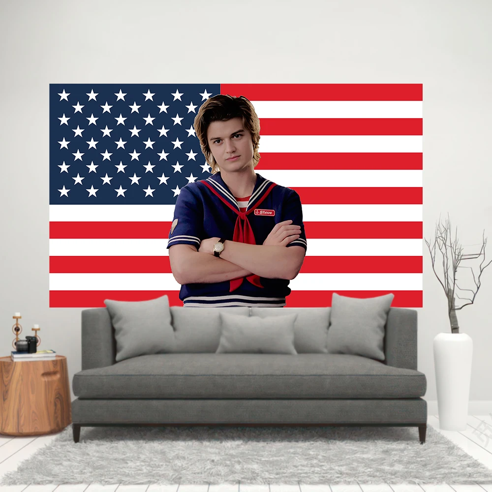 90X150CM 3X5FT Joe Keery American Flag Steve Harrington Stranger-Things Poster Wall Hanging Tapestry Room Decor