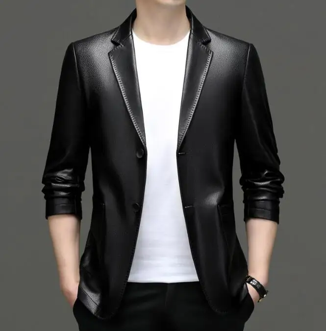 NEW Men's Slim Leather Jacket High-Quality Fashion Trend All-Matching Spring and Autumn Blazer for Stylish Men