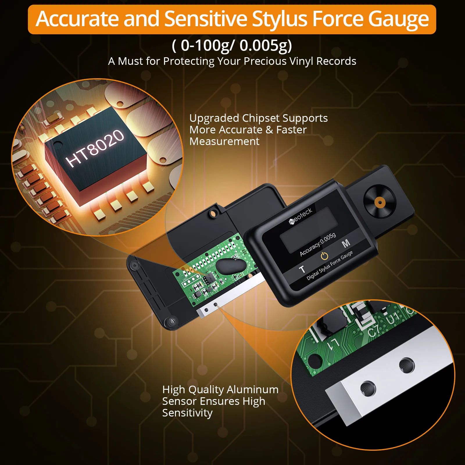 Neoteck Precision Record Level Turntable Digital Cartridge Stylus Tracking Force Pressure Gauge Scale 100g 0.005g Resolution
