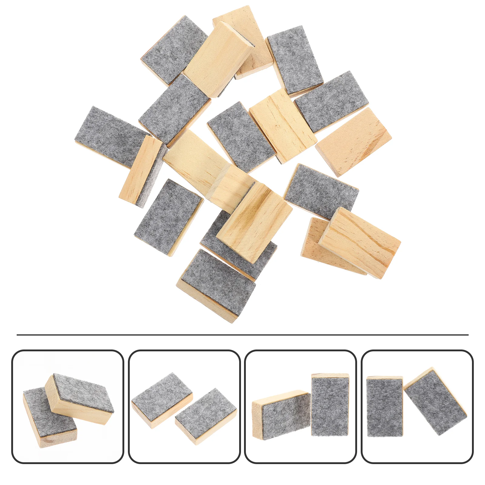 20 Pcs Small Blackboard Eraser Dry Chalk Wiper Chalkboard Cleaner Wooden Felt Erasers