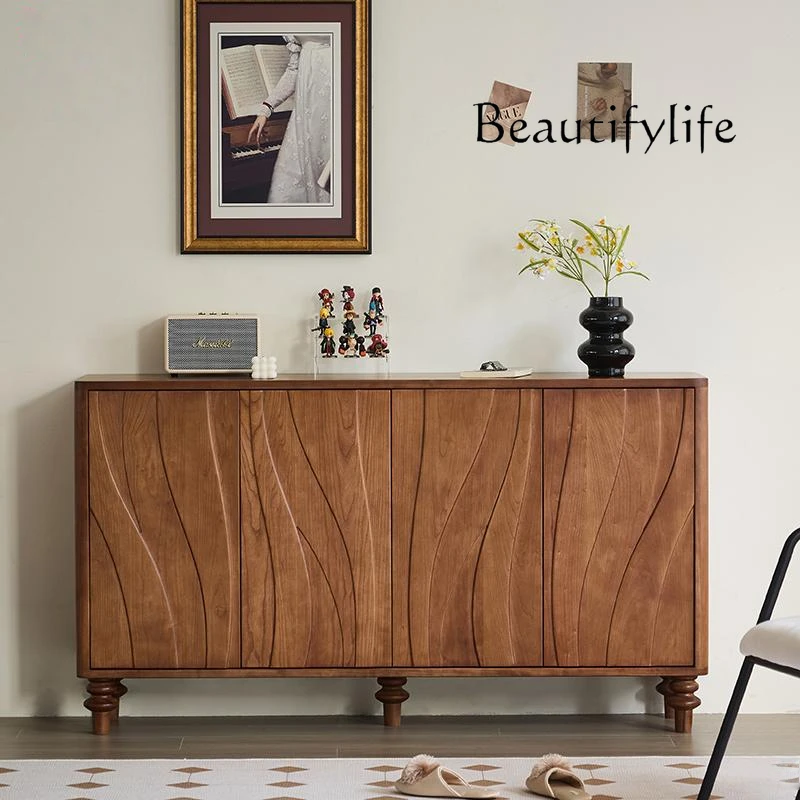 

Medieval solid wood dining side cabinet, living room shoe cabinet, wall decorative locker, walnut veneer door cabinet