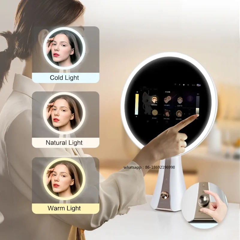 Smart Touch Screen Makeup Mirror LED Adjustable Lighting 5X Magnetic Magnifying Cosmetic Mirror And AI Analysis Skin Care