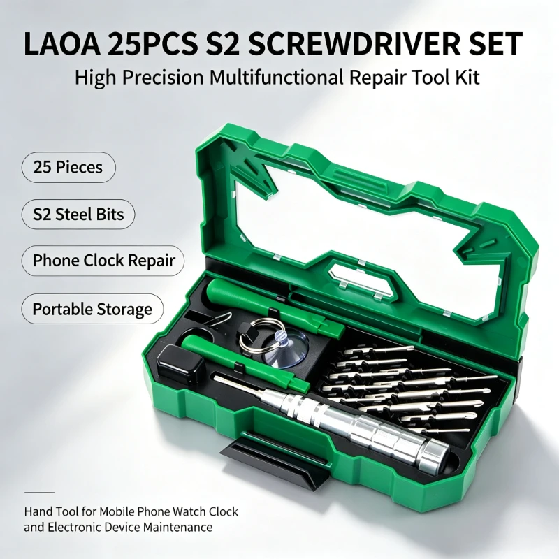 LAOA 25Pcs S2 Steel High Precision Screwdriver Set Multifunctional Repair Tool for Mobile Phone Watch Electronic Repair Work