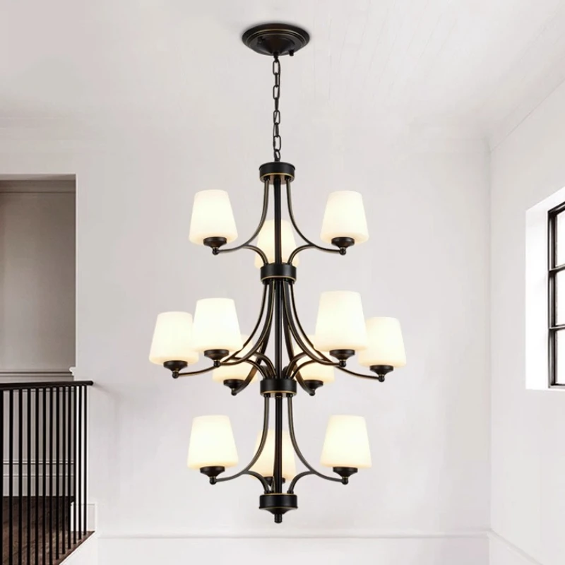 

Американская стеклянная большая потолочная люстра, светодиодные лампы, дуплекс, квартира, фойе, вилла, вращающаяся ретро консольная трехэтажная лестница