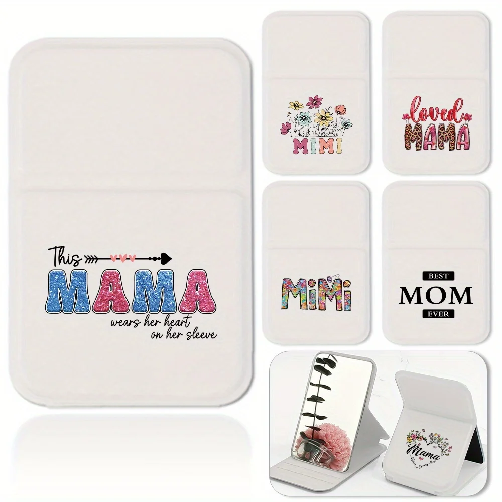 

1pc PU Desktop Stand Mirror Women's Outdoor Makeup Mirror Portable Anti-Slip Beauty Tools Mom Letter Pattern Ideal Gifts for Mom