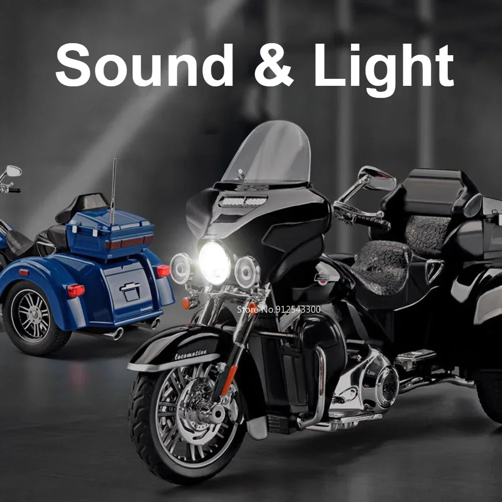 1:9 스케일 삼륜 합금 오토바이 장난감 모델카 사운드 라이트 풀백 쇼크 흡수 모델 데스크탑 장식품 선물