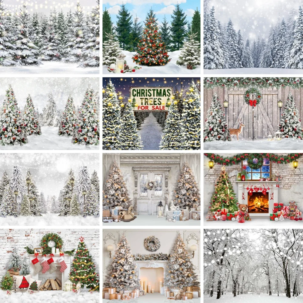 

Xmas Tree Photography Background Christmas Decoration Wreaths Outdoor Winter Snowy Backdrops Photographic Studio Props Photozone