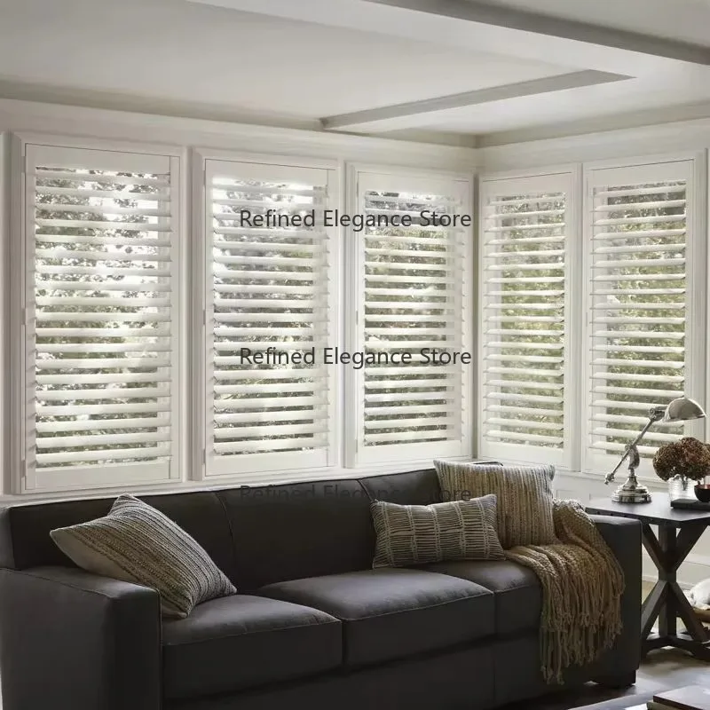 Modern Decorative PVC Wood Composite Built‑in Horizontal Opening Household Window Louver Shutter