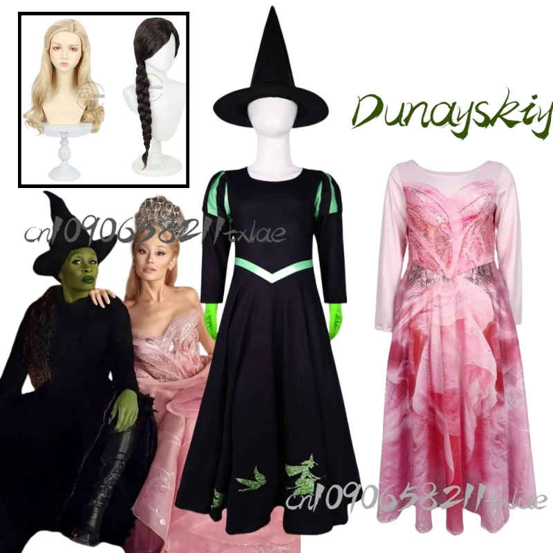 Wicked Musical Elphaba คอสเพลย์ชุดวิกผมหมวกสีดํา Victorian กระโปรงชุด STAGE Performance ปาร์ตี้ฮาโลวีนที่กําหนดเอง