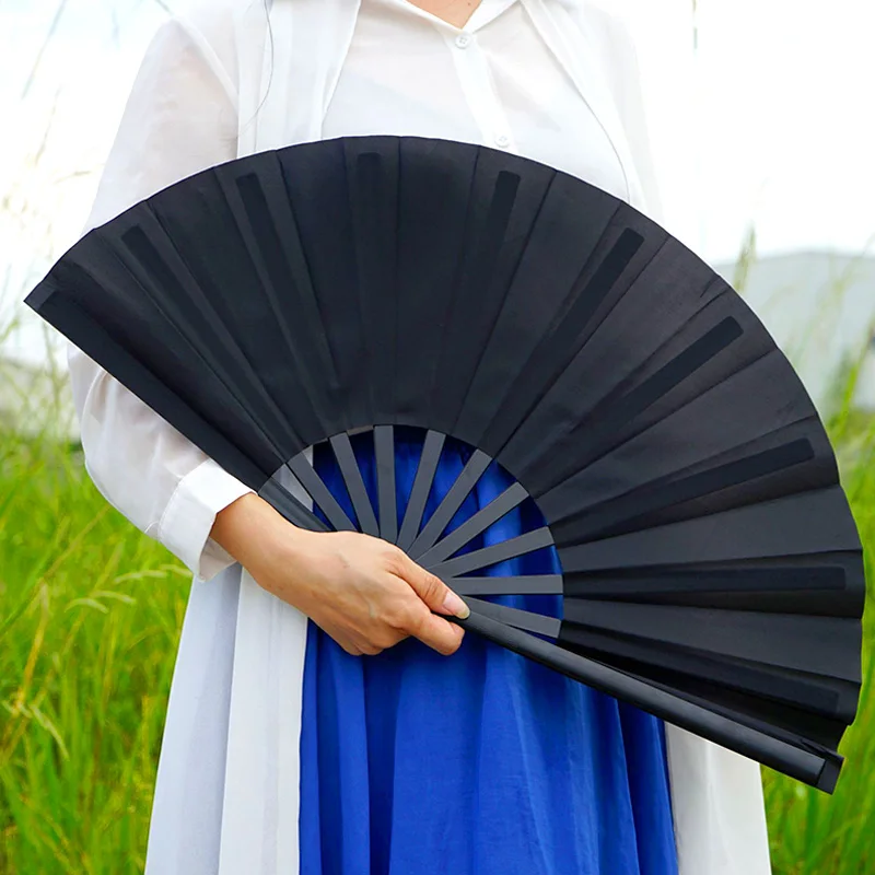 Chinese Plastic Solid Color Kung Fu Fan Large Stage Performance Folding Fan Classical Arts Dance Fan Photo Prop Home Decoration