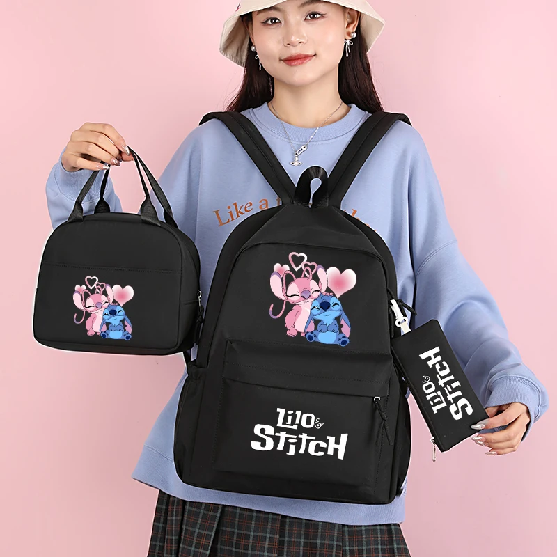 3Pcs/set Disney Lilo Stitch Cartoon Backpack with Lunch Bag for Boy Girl Back To School Schoolbag Student Comfortable Travel Set