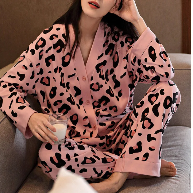 

Pjs Set Women Pajama Set Women's Warm Winter Pajama Fashionable Home Clothes, Pajamas Cute Soft Pajama Set Leopard Print Pajamas