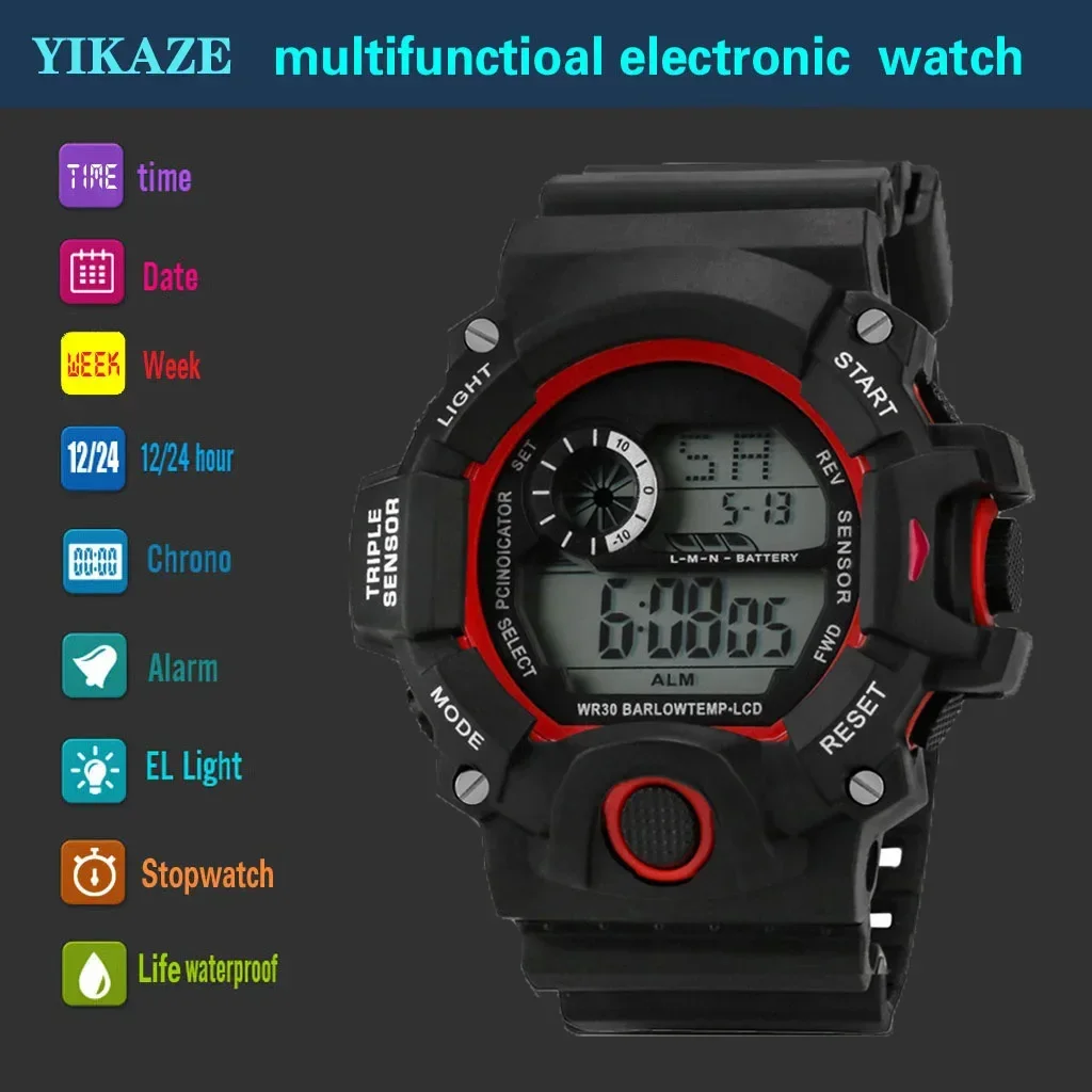 2024 Men\'s LED Digital Watch Men Sport Watches Fitness Electronic Watch Multifunction Military Sports Watches Clock Kids Gifts