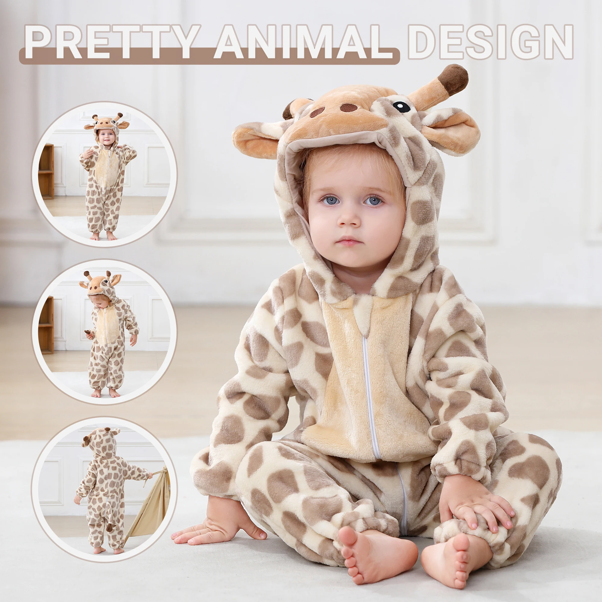 MICHLEY  Halloween Cosplay Newborn Baby Girl Clothes Romper Cartoon Giraffe Costume Jumpsuit Winter Warm Onesie Outfits for Boys