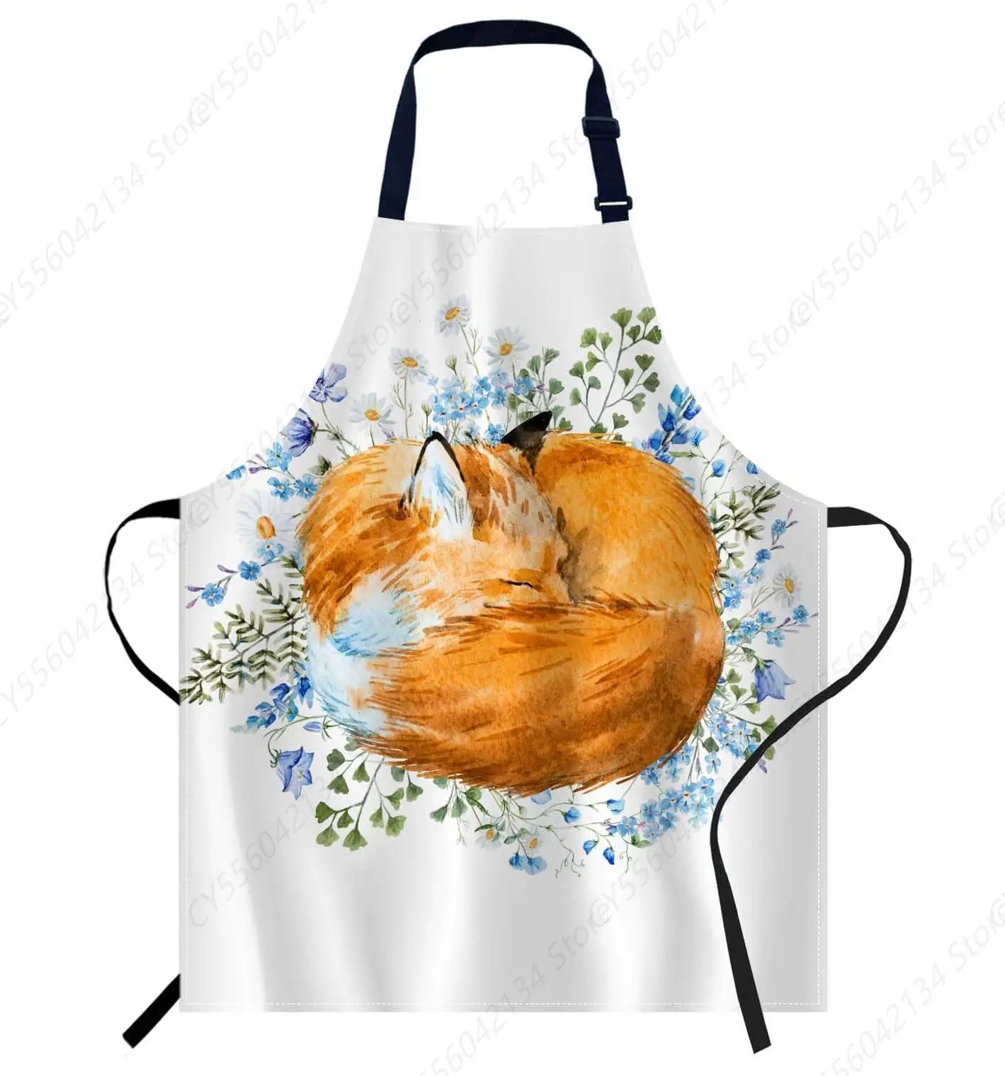 

Акварельный фартук с лисой для сна, унисекс, регулируемый фартук нагрудник, кухонный фартук шеф-повара, женский и мужской фартук для домашней кухни, ресторана