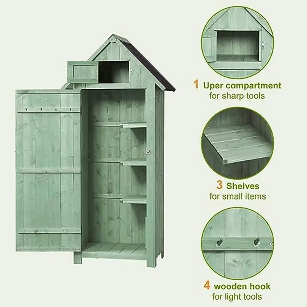 Wooden Garden Tool Storage Shed Cabinet Lockable Waterproof Outdoor Clearance Shelves Tools Metal Brackets Stability Multi-Scene