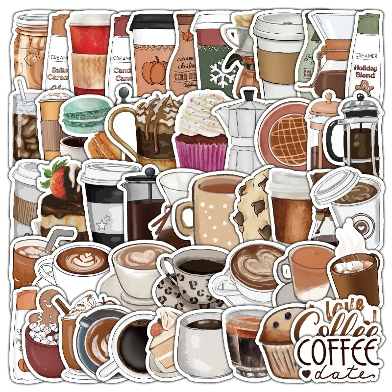 

50PCS new coffee sticker water cup computer refrigerator skateboard decoration sticker waterproof creative notebook handbook