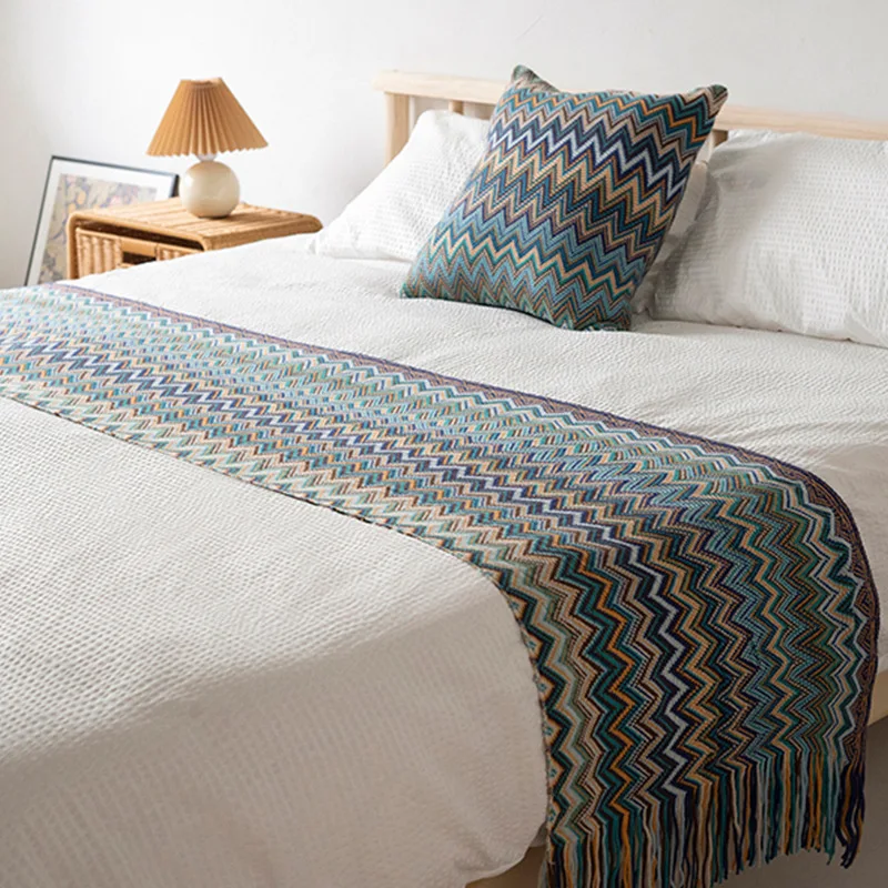 [Only Include Pillowcase] Bohemian Pillow Ethnic Style Decorative Cushion Homestay Model Room Striped Knitted Bed Pillow