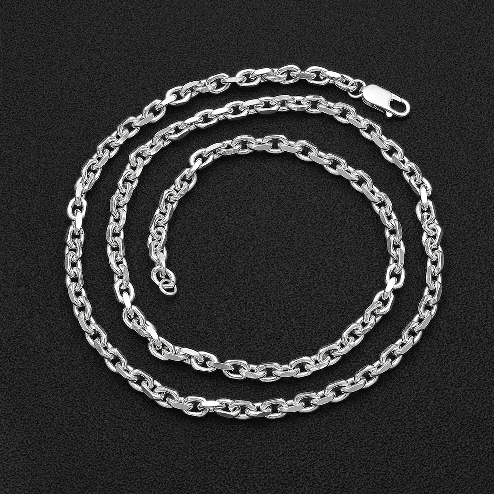 Nuoya Real 925 Sterling Silver Link Cable Chain Necklace Lobster Clasp Smooth Silver Chain for Men Women Fashion Jewelry Gift