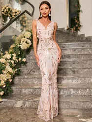 Unithorse Halter V-neck floral sequin tight bridesmaid dress for ladies evening gown