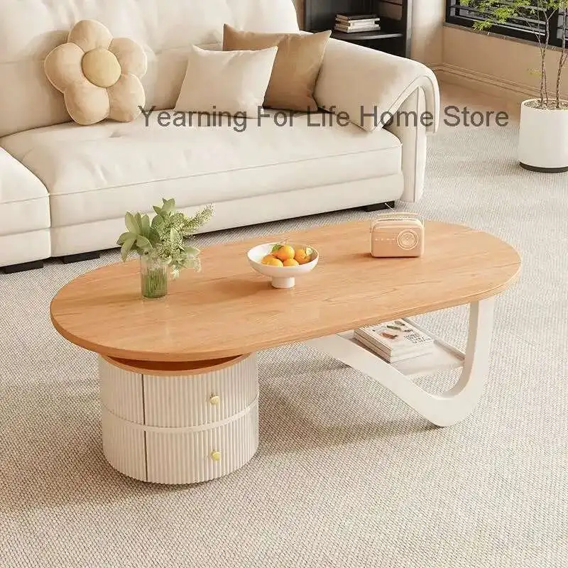 

Space Saving Modern Coffee Table Living Room Drawers Simple Clear Round Designer Coffee Table Nordic Wood Meubles Home Furniture