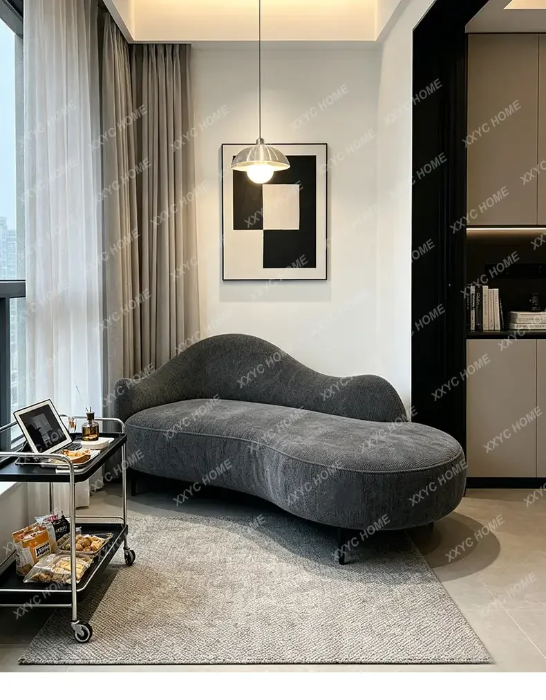 Curved chaise concubine sofa, bedroom and living room chaise lounge chair, semi-round chaise couch at the foot of the bed