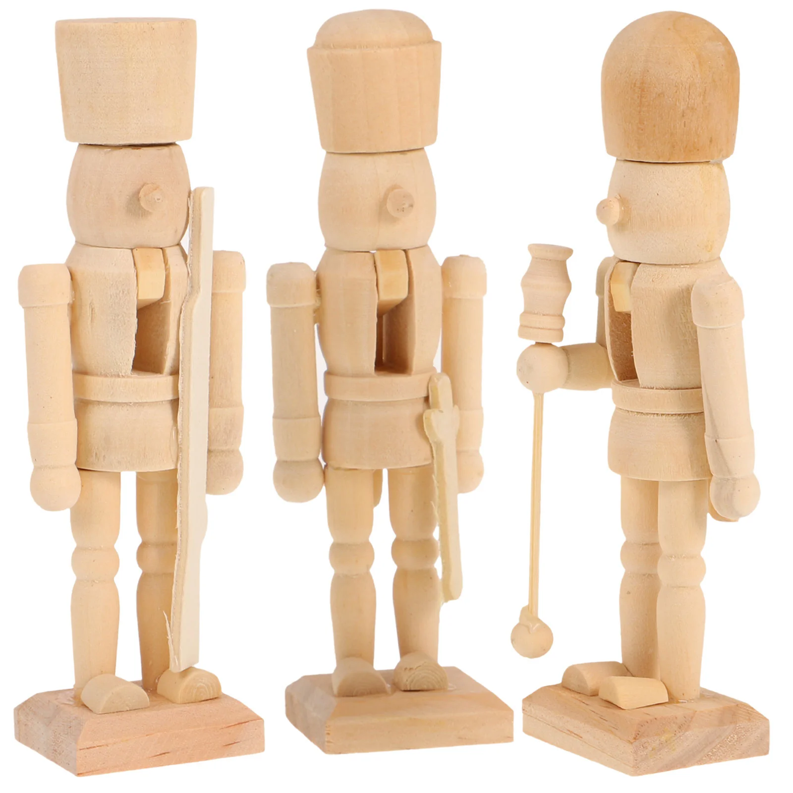 3 Pcs Nutcracker Puppets Holiday Dcor Nutcrackers DIY Blank Unpainted Outdoor Christmas Decorations Soldier Statue