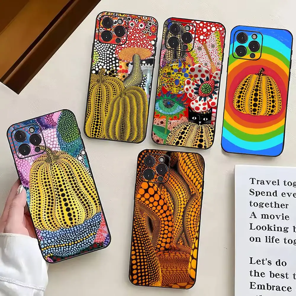

Y-Yayoi K-KusamaS P-PumpkinS Phone Case For iPhone 17,16,15,14,13,12,11 Plus,Pro Max,XS,Soft Silicone Black Cover