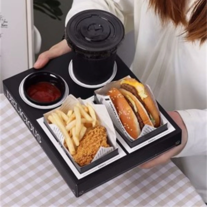 

Breakfast Paper Box Sandwich Hamburg Rectangular With Snack Sauce Beverage Cup Packaging Meal Box Restaurant Cafe Takeout Tools